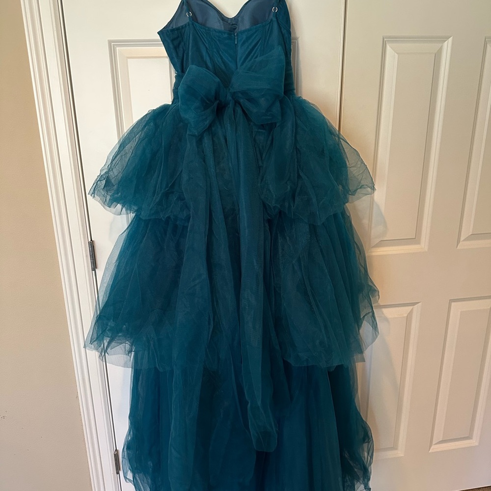 Chic Teal Layered Sweetheart Corset Prom Dress - Picture 3 of 4